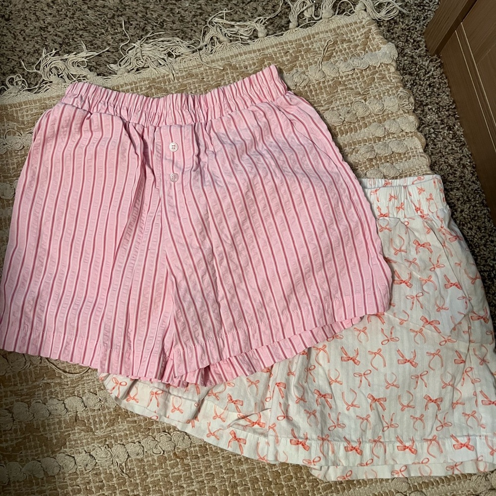Pink and White Striped Pajama Shorts (Set, XS)